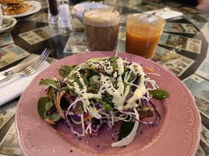 Vegan waffle with salad on top. at Coromandel in Rome