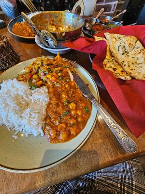Namaste Navratan, Aloo Bonda and steamed rice. at Namaste Village Cambridge in Cambridge