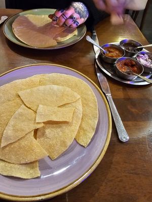Poppadoms and pickle tray. at Namaste Village Cambridge in Cambridge