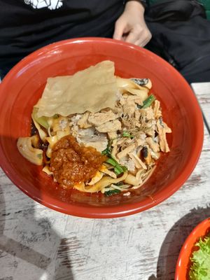 Dry ban mian (extra spicy) at Kang Su Vegetarian 康素 - Orchard in Central Singapore