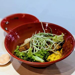 Vegan Thai Style Chicken Cutlet Rice at Kang Su Vegetarian 康素 - Orchard in Central Singapore