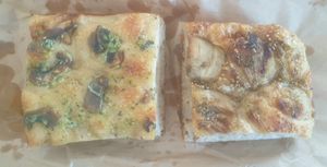 Mushroom and onion focaccia, each € 2,50 at All Things Dough in Lagos