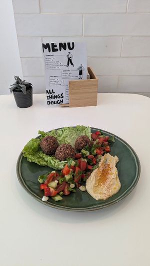 Falafel and hummus for lunch. Menu changes regularly  at All Things Dough in Lagos