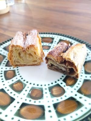 just look at this beautiful cross-section: almond croissant on the left, cinnamon roll on the right at WAY Plant Based Bake House in Ghent