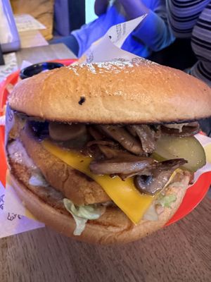 Pea patty, mushroom burger  at Buła z Musztardą in Poznan