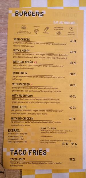 Menu at Buła z Musztardą in Poznan