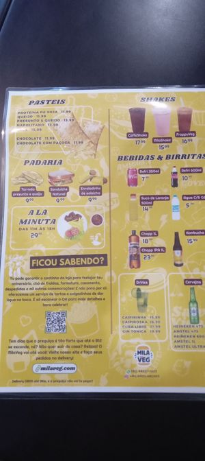 Cardápio (recomendo o milashake de morango!) [Foto tirada em junho/2025] at MilaVeg Lanches in Porto Alegre