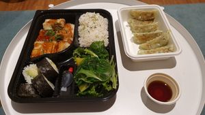 Agedashi tofu bento and vegetable gyoza at Umisango in Anglesea