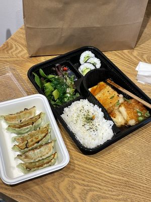 Agedashi bento and gyoza  at Umisango in Anglesea