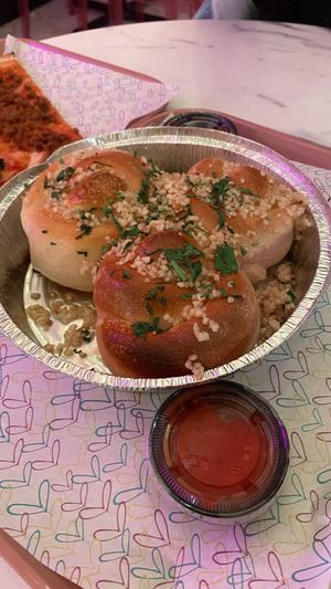 Garlic knots were vegan and huge  at Luv Pizza in New York City