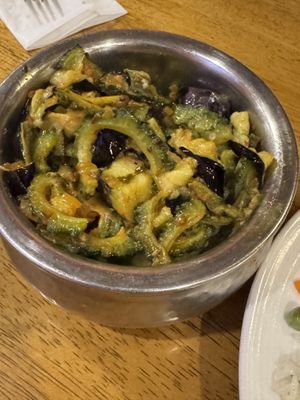 Goya (Bitter Melon) with Eggplantt  at Indira Indian Restaurant in Chatan