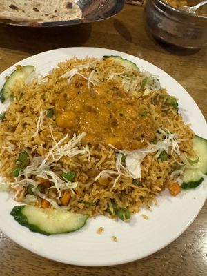 The Vegan Biryani with Chana Masala - yum!  at Indira Indian Restaurant in Chatan