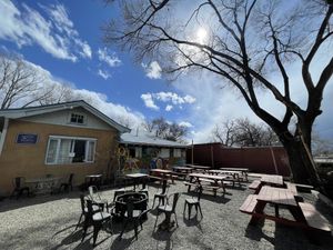 Outside seating for when the weather warms a bitty  at Taos Cafe in Taos