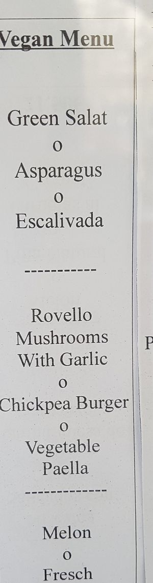 Vegan menu at Can PITU in Begur