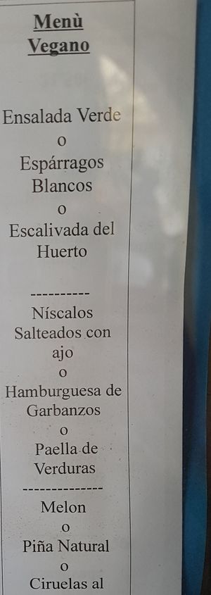 Menu vegano at Can PITU in Begur