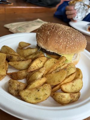 Beyond burger with potato wedges  at Ubuntu Lounge Bar - Maybe closed in Skiathos