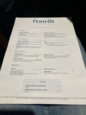 Menu Dec 2024  at Fratelli in Newcastle Upon Tyne