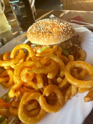 Vegan burger w curly fries  at Imbiss zur Rast in Clausthal-zellerfeld