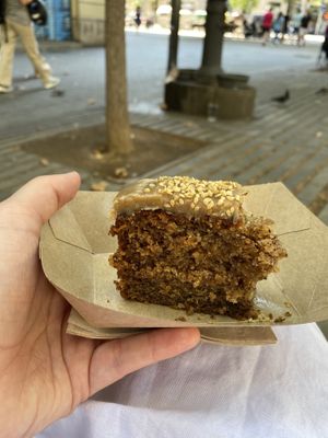 Banana bread with tahini topping € 3,30  at Syra Coffee - Passeig Sant Joan in Barcelona