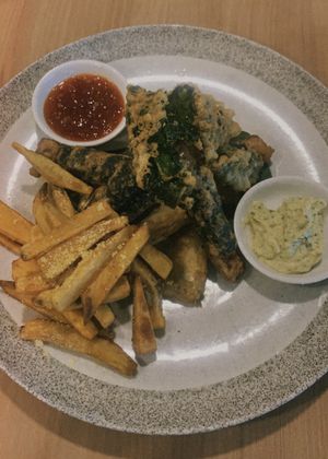 Fish and Chips  at Moringa Plant-Based Restaurant in Kuta