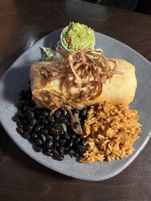 Veggie chimi, added vegan cheese and no dairy.  at Miguel's Mexican Restaurant in Bangor