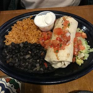 Burrito with vegan sour cream at Miguel's Mexican Restaurant in Bangor