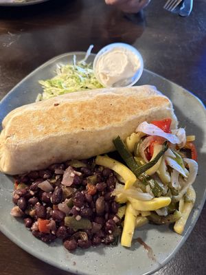 Vegan burrito with side beans, veg and soy sour creme.  6/10  at Miguel's Mexican Restaurant in Bangor