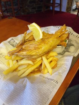 Vegan fish and chips. at Masons Arms in Bodmin