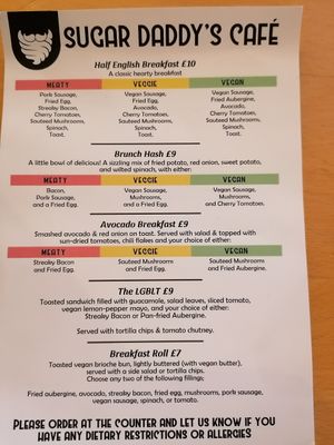 Menu at Sugar Daddy's Café in Worcester