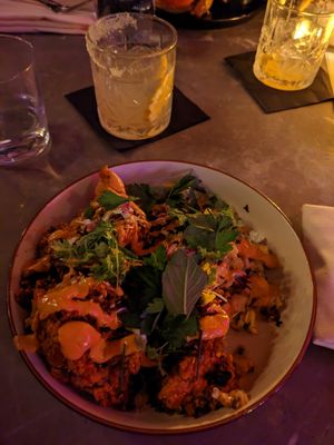 Fried lion's mane mushrooms at Honey Moon Spirit Lounge in Austin