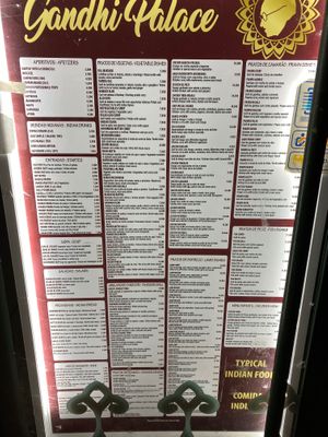 Full Menu at Gandhi Palace in Lisbon