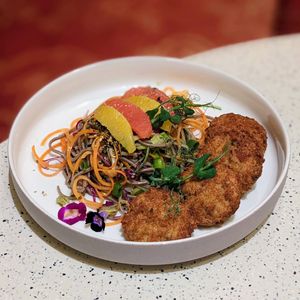 Vegan Thai Fish Cake & Roasted Sesame Soba Salad at Casserole in Central Singapore