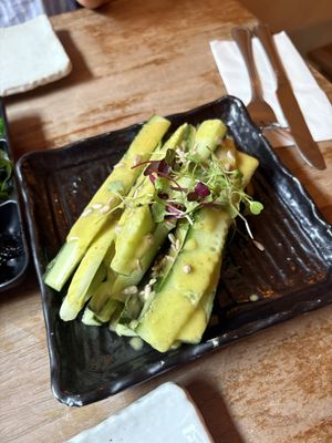 Cucumbers on a great sauce   at Okko in East London