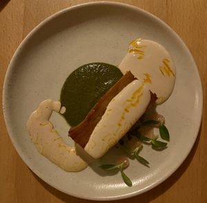 Roots terrine con salsa huancaina  at Cocina Abierta in San Juan