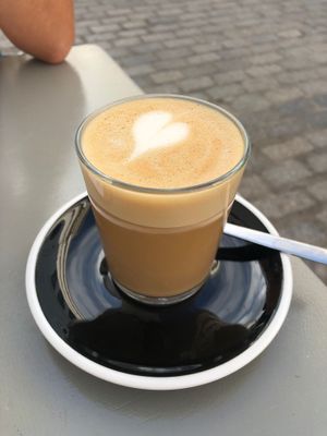 Café con leche vegetall  at Bonjour in Tarifa