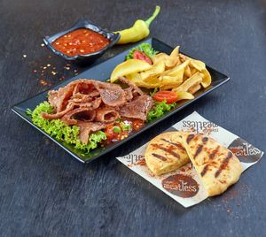 Portion of mega meatless yeeros at Kokos Pitta in Patras