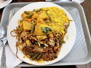 My delicious and incredibly flavorful vegan plate.￼  at Makan Cafe in West London