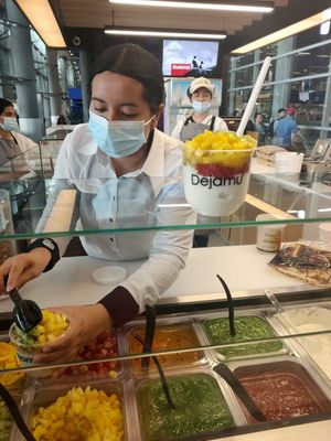 Vegan yogurt cup at Dejamu Aeropuero Internacional El Dorado in Bogota