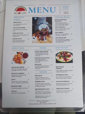 Menu at Melon Café in Amed