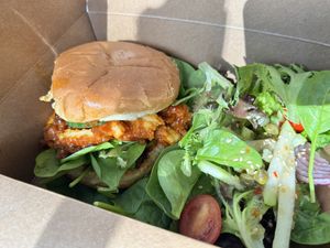 Bbq sandwich with side salad   at Secret Garden in Brooklyn
