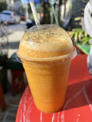 Mango, orange, carrot juice   at Secret Garden in Brooklyn