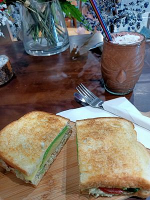 Tuna melt and cacao smoothie  #Veganuary at Alchemy Food Lab in Cairns