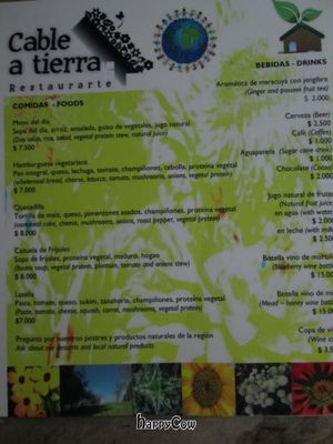 Menu at Cable a Tierra in Medellin