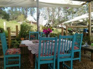 Restaurant seating at Cable a Tierra in Medellin