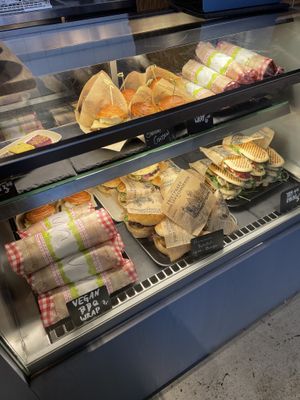 Bbq wrap and falafel panini are labeled vegan   at Personio Kitchen & Bar in Munich