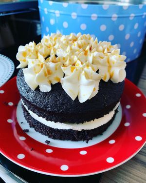 Rich chocolate cake with vanilla butter icing and toffee drizzle  at The Tree Rooms in Peterlee