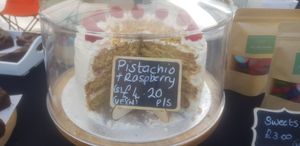 Pistachio and raspberry cake at The Tree Rooms in Peterlee