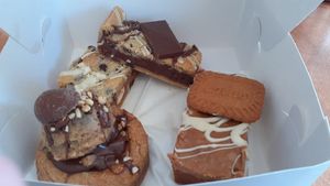 Biscoff blondie, hazelnut chocolate cookie dough cookie, chocolate stuffed cookie bar and biscoff rocky road 🤩 at The Tree Rooms in Peterlee