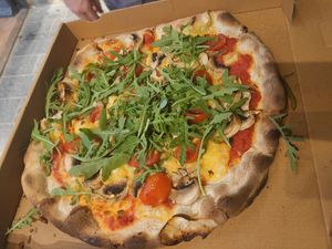 Vegan cheese on pizza at Il Borgo in Rhodes