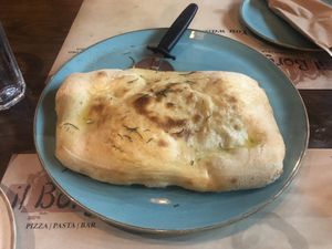 Pizza dough starter with oil and herbs  at Il Borgo in Rhodes